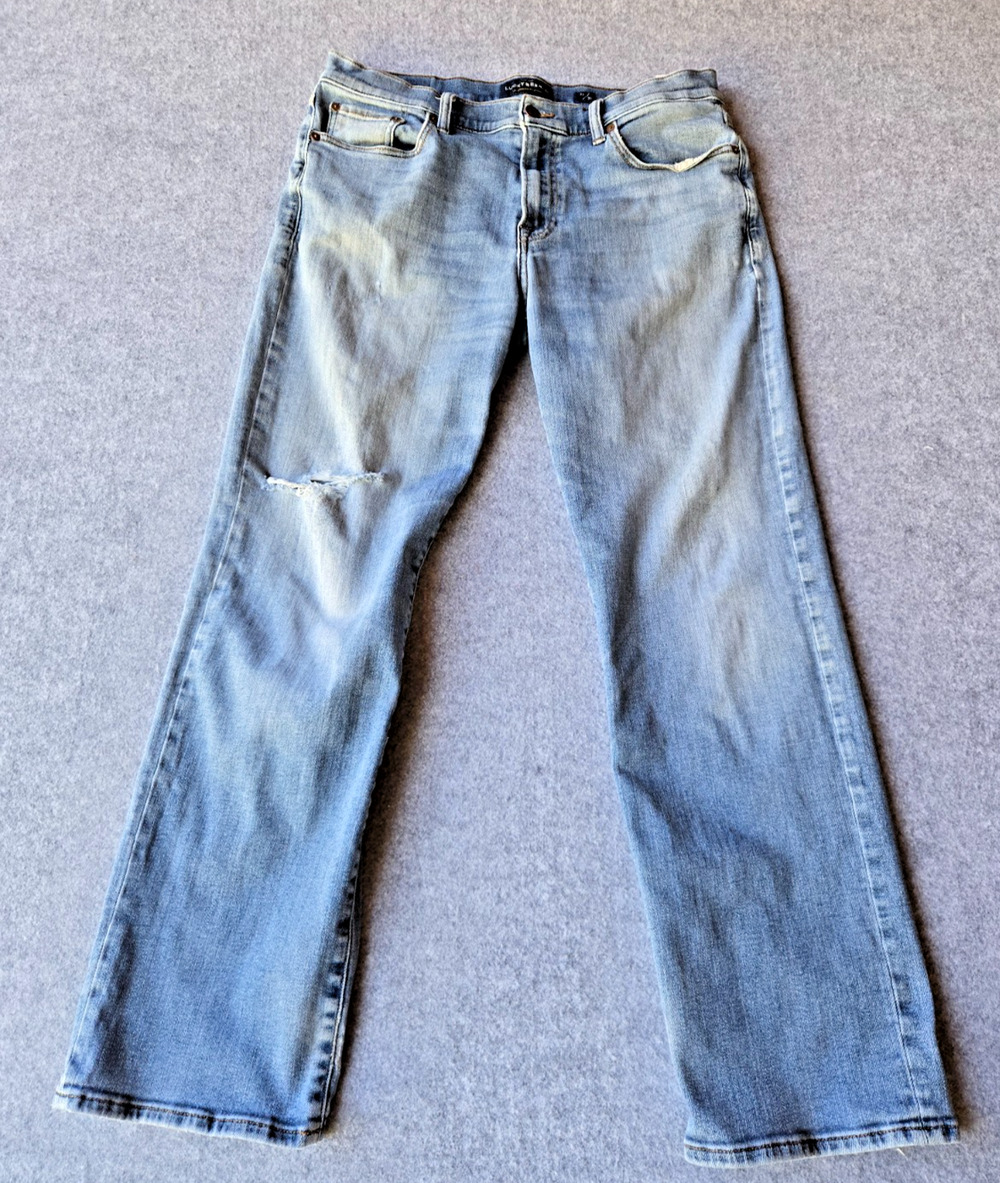 Lucky Brand 363 Vintage Men's Straight Jeans 33x30 Light Blue Washed Distressed